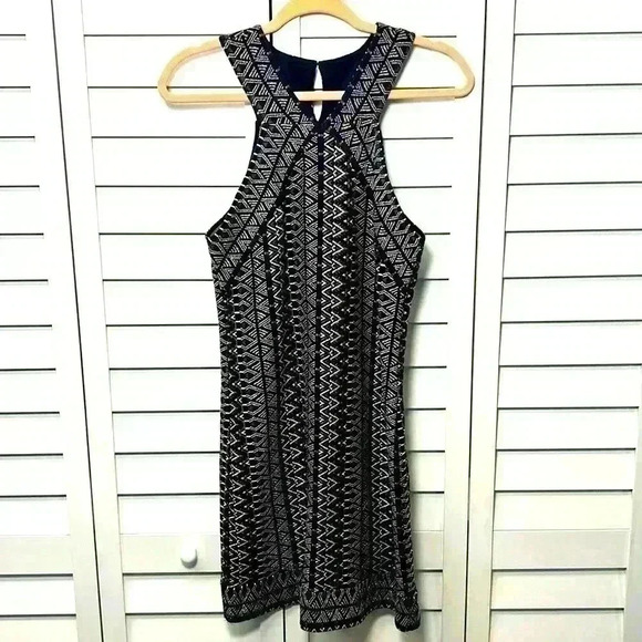 BCBGMAXAZRIA Aztec Pull On Stretch Mini Dress Size Small Navy Multi - Picture 1 of 9